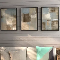 Art Street Set Of 3 Blue & Brown Abstract Framed Wall Art image 1