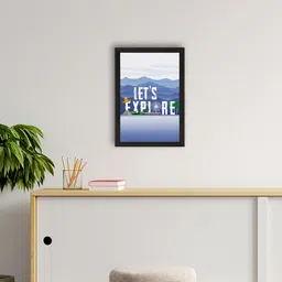 eCraftIndia Blue "Let's Explore" Motivational Quotes Printed Framed Wall Art image 1
