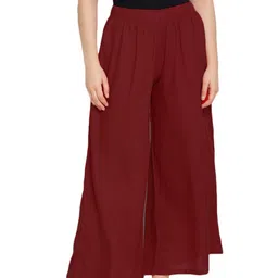 LYRA Women Maroon Cotton Flared Knitted Palazzos-image-53