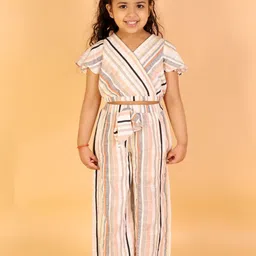 LIL DRAMA Girls Striped Pure Cotton Top with Palazzos-picture-56