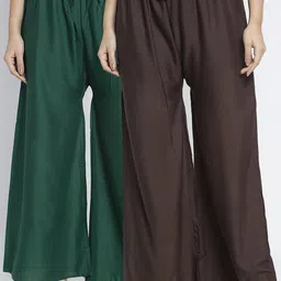 GRACIT Women Pack Of 2 Green & Brown Ethnic Palazzos-image-98