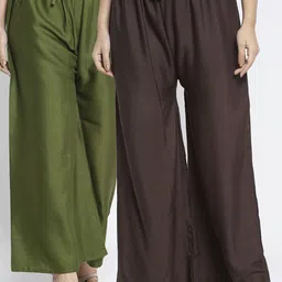 GRACIT Women Pack of 2 Green & Brown Ethnic Palazzos-picture-11