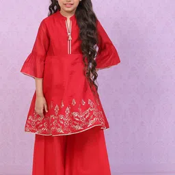 Biba Girls Red & Gold-Toned Floral Printed Kurta with Palazzos-picture-29