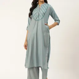 RANGMAYEE Women Ethnic Motifs Yoke Design Regular Mirror Work Kurta with Palazzos-image-23
