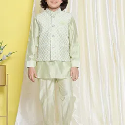 Aj DEZInES Boys Cotton Silk Kurta With Trousers And Embroidered Nehru Jacket-picture-15
