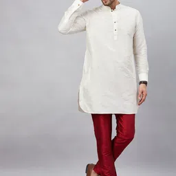 VASTRAMAY Mandarin Collar Curved Hem Straight Kurta with Trousers-picture-39