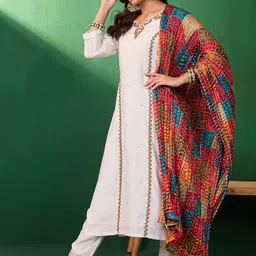 Sangria Sequence & Zari Embroidered Round Neck Panelled Kurta With Trousers & Dupatta-picture-33