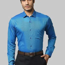 Park Avenue Men Blue Slim Fit Solid Pure Cotton Formal Shirt-picture-37