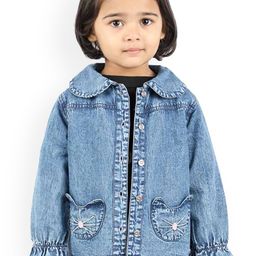Budding Bees Girls Washed Crop Outdoor Denim Jacket-picture-37