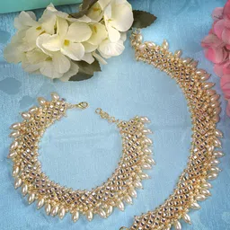 Saraf RS Jewellery Set of 2 Gold-Plated Pearl Beaded Ethnic Bridal Anklets-picture-46