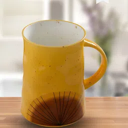 CLAY CRAFT Yellow & Brown Printed Ceramic Glossy Mug 320 ml-image-66