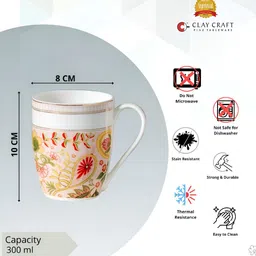 CLAY CRAFT Oxford White & Green Printed Ceramic Glossy Easy To Clean Mug 300ml image 2