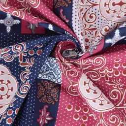Arrabi Navy Blue & Pink Ethnic Motifs 300 TC Flat Single Bedsheet with 1 Pillow Cover image 5