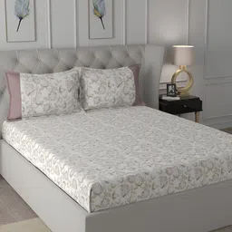 MASPAR Grey & White Floral Printed Cotton 144 TC Single Bedsheet With 1 Pillow Cover-picture-35