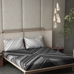 DDecor Live Beautiful Black & Grey 140 TC Cotton King Bedsheet & 2 Pillow Covers-picture-32