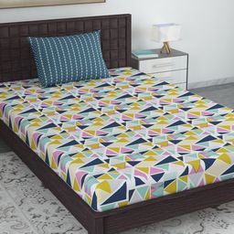 Divine Casa White & Pink Geometric 120 TC Single Bedsheet with 1 Pillow Cover-picture-21
