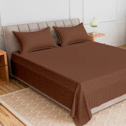 CURIOUS LIFESTYLE Brown Striped 300 TC Single Bedsheet with 1 Pillow Covers-image-22
