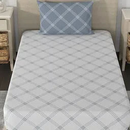 Huesland Aspire White & Grey Printed 186 TC Cotton Single Bedsheet & Pillow Cover-picture-12