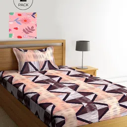 KLOTTHE Set Of 2 Multicoloured Geometric 210 TC Single Bedsheet With 2 Pillow Covers image 1