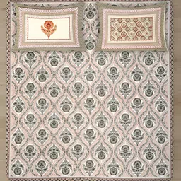 Rajasthan Decor Off White Ethnic Motif 180 TC Cotton King Bed Sheet with 2 Pillow Covers-image-41