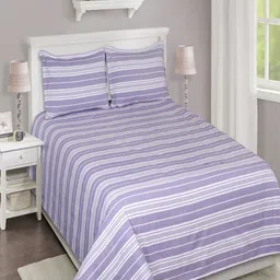 SHADES of LIFE Purple & White Striped 250 TC King Bedsheet with 2 Pillow Covers-picture-38