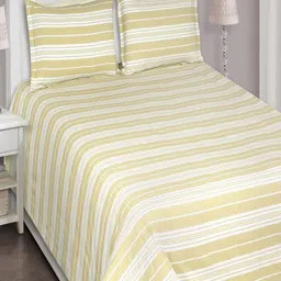SHADES of LIFE Yellow & White Striped 250 TC King Bedsheet with 2 Pillow Covers-image-81
