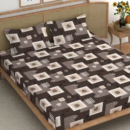 CHHAVI INDIA Brown & White Geometric Microfiber 210 TC King Bedsheet With 2 Pillow Covers-image-62