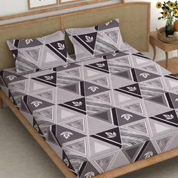 CHHAVI INDIA Purple & Grey Geometric Microfiber 210 TC King Bedsheet with 2 Pillow Covers-picture-31