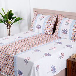 HANDICRAFT PALACE White Printed 350 GSM Cotton Double King Bed Cover With 2 Pillow Covers-picture-17