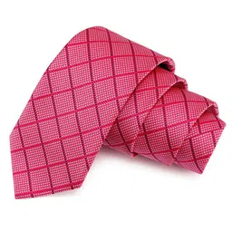 PELUCHE Men Pink & White Checked Broad Tie-image-3