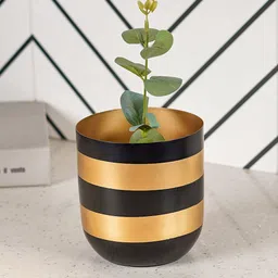 THE ARTMENT Black & Gold-Toned Striped Metal Planters-picture-15