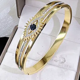 Jewels Galaxy Gold Plated AD Studded Stainless Steel Evil Eye Bangle Style Bracelet-picture-22