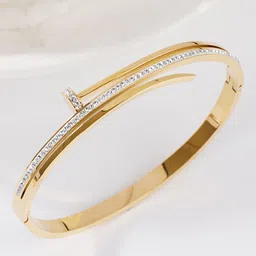 Jewels Galaxy Gold-Plated American Diamond-Studded Cuff Bracelet-image-14