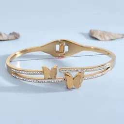 Jewels Galaxy Gold-Plated American Diamond-Studded Butterfly Charm Cuff Bracelet-picture-15