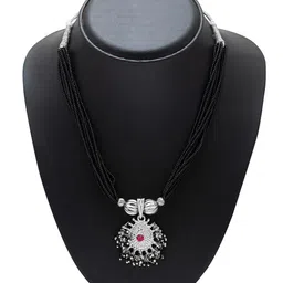 Shining Jewel - By Shivansh Silver-Toned & Black Layered Necklace-picture-46