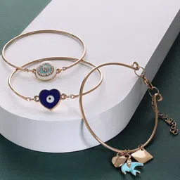 Zaveri Pearls Pack Of 3 Women Gold-Toned & Blue Enamelled Gold-Plated Wraparound Bracelet-picture-22