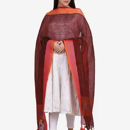 THE WEAVE TRAVELLER Maroon Linen Dupatta with Zari-picture-14