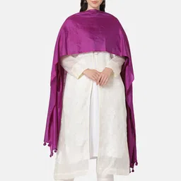 THE WEAVE TRAVELLER Purple Solid Dupatta With Tasselled-picture-41