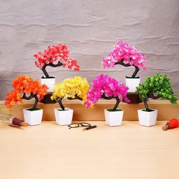 Dekorly Set of 6 Artificial Colourful Wild Bonsai Plants With Pot for Home Decor and Gifting-picture-16