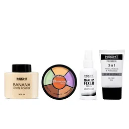 Insight Cosmetics Pro Concealer Palette + Primer + Banana Loose Powder+Make Up Fixer Spray-image-40