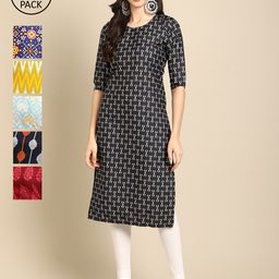 7threads 1 Stop Fashion Women Pack Of 6 Multicoloured Geometric Checked Crepe Kurta-picture-20