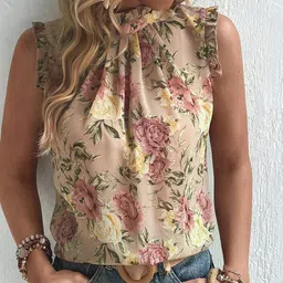 Stylecast X Slyck Floral Print Mock Neck Sleeveless Regular Top-image-80