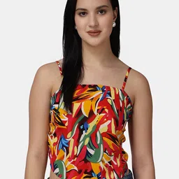 Popwings Abstract Printed Shoulder Strap Smocking Regular Top image 1