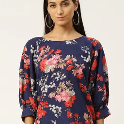 IQRAAR Navy Blue Floral Print Top-image-13