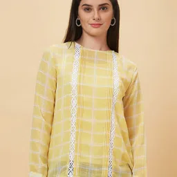 Globus Yellow Checked Lace Inserts Top-picture-26