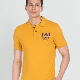u.s. polo assn. denim co. U S Polo Assn Denim Co Men Mustard Yellow Pure Cotton Brand Logo Printed T-shirt-picture-31