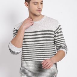 t-base Men Grey & Off White Striped Cotton Pullover Sweater-picture-14