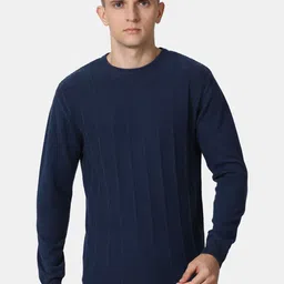 t-base Men Navy Blue Ribbed Cotton PulloverSweater-picture-14