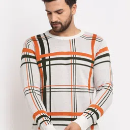 Club York Men White & Orange Checked Pullover-picture-13
