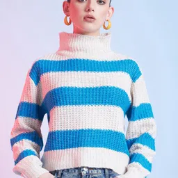 STREET 9 Blue & White Striped Pullover Acrylic Sweater-picture-31